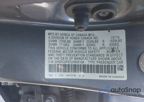 2020 Honda Civic Sport from USA, damaged, VIN 2HGFC2F87LH505108